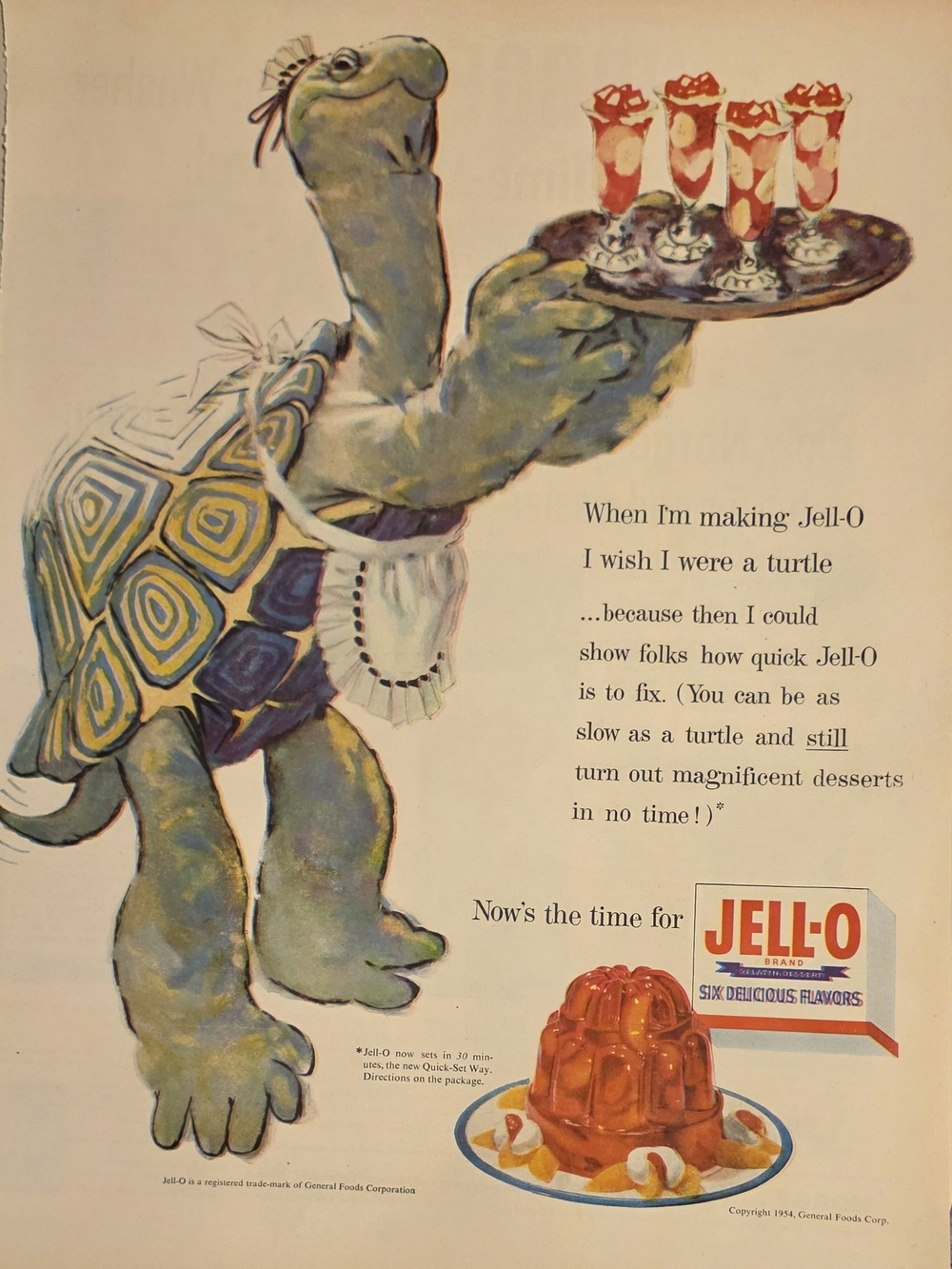 Vintage JELL-O Turtle Art Poster in Green